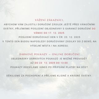 DŮLEŽITÉ INFO K OBJEDNÁVKÁM 1️⃣ Objednávky doručujeme do Vánoc přes Zásilkovnu 2️⃣ Dárkové poukazy posíláme e-mailem. 👆🏻...